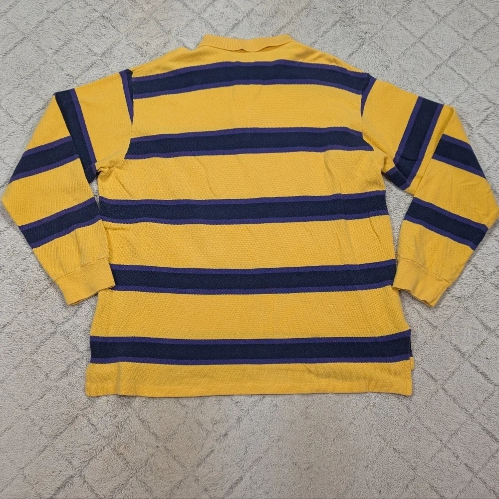 VTG Polo Ralph Lauren Shirt Mens XXL Yellow Stripe Polo Textured Pique Preppy